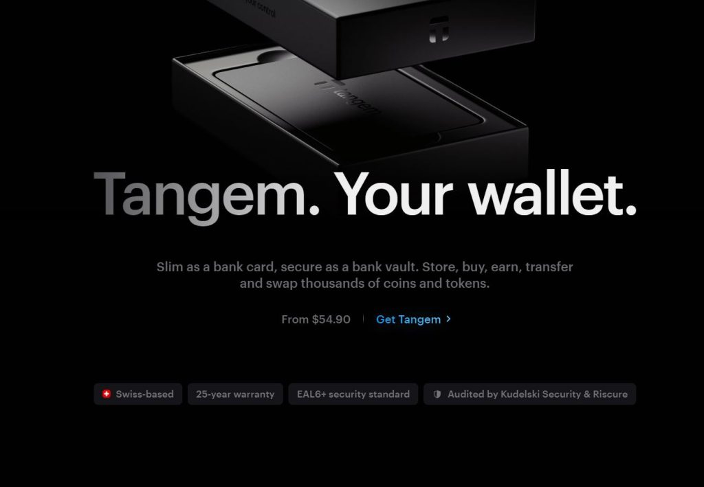 Начална страница на портфейла Tangem