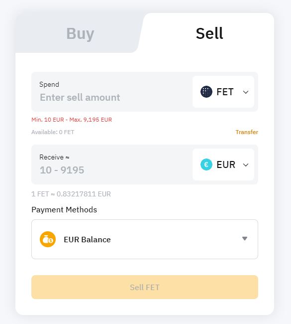 Fetch.ai Token how to sell