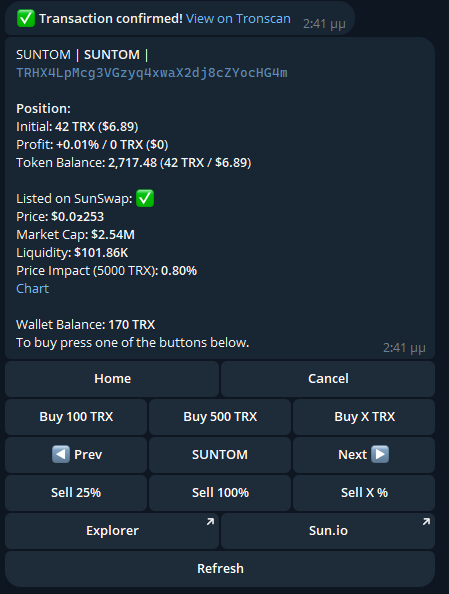 NFD Tron Trade Bot sell tokens